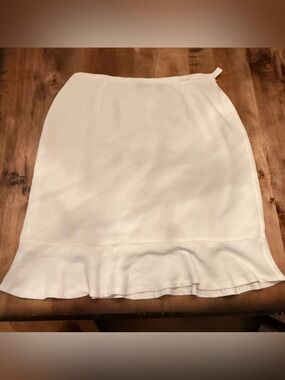 NWT Karen Scott White Ruffle Hem Midi Skirt Size 14 Lined Preppy Career